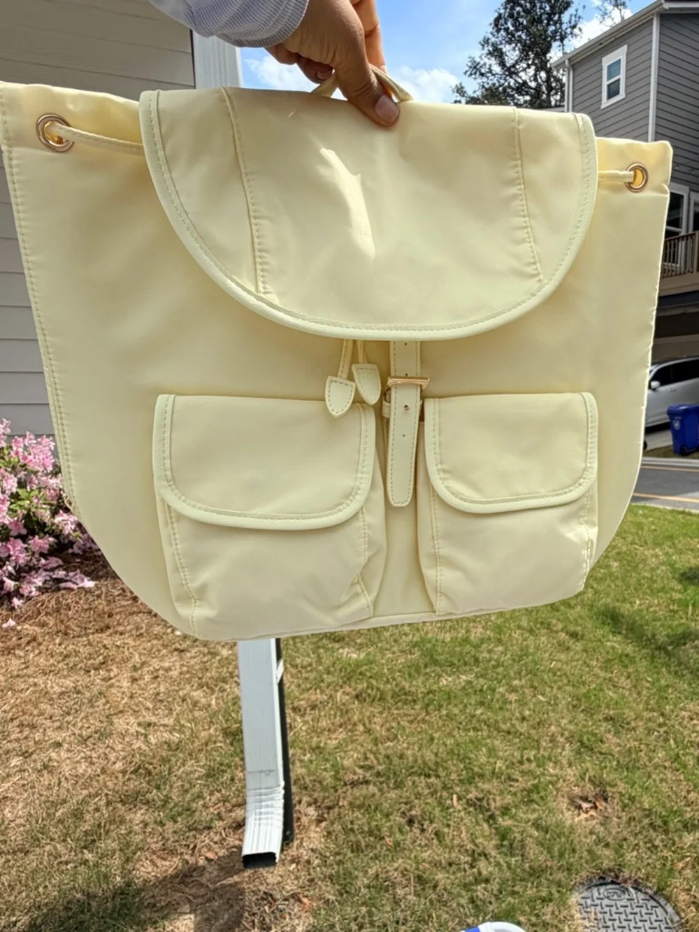 Year of Ours Backpack with Front Pockets- Baby Yellow . Rose Gold Hardware - Picture 4 of 13